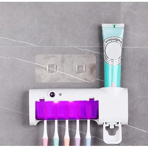 Диспенсер для зубной пасты с UF держателем для зубных щеток TOOTHBRUSH STERILIZER, дозатор для пасты, белый - фото 5
