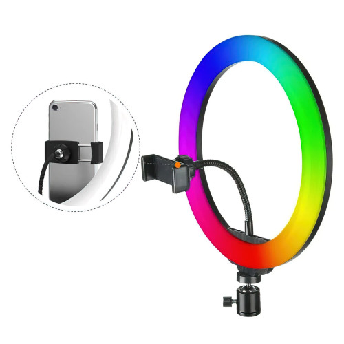 Світлодіодна кільцева лампа RING LED PRO зі штативом 2 метри, 26 см, 1000 люменів, 5500 К, RGB кольору - фото 4