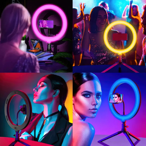 Світлодіодна кільцева лампа RING LED PRO зі штативом 2 метри, 26 см, 1000 люменів, 5500 К, RGB кольору - фото 8