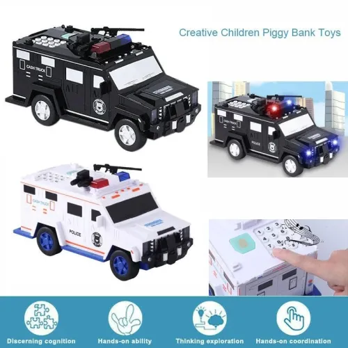 Дитяча скарбничка сейф машинка в стилі gelandewagen G63, Поліція. з кодовим замком, купюроприймач - фото 5