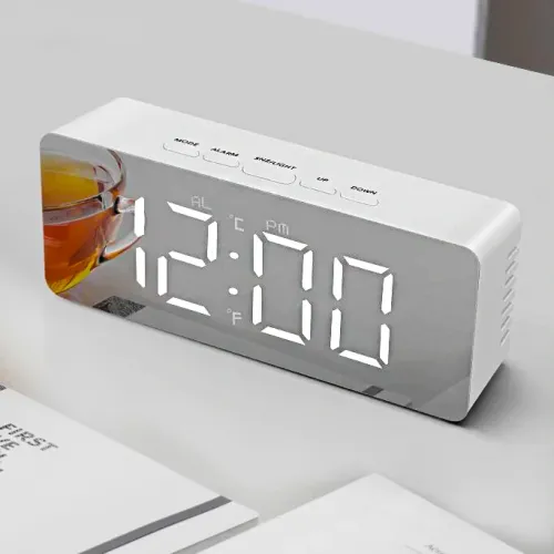 Настільний дзеркальний годинник у стилі мінімал Home comfort 3658L, на батарейках, з термометром