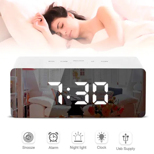 Настільний дзеркальний годинник у стилі мінімал Home comfort 3658L, на батарейках, з термометром - фото 6