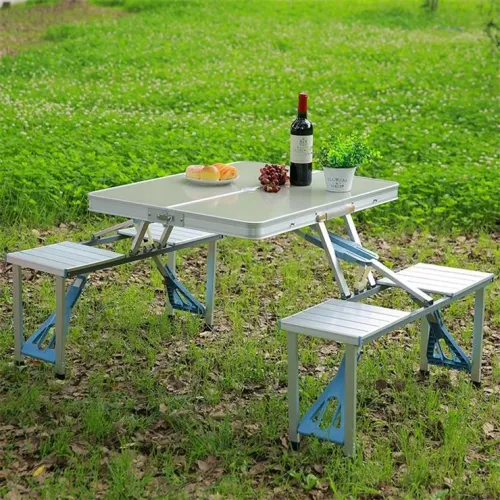 Похідний стіл посилений з 4-ма стільцями Travel Table розкладний, алюмінієвий, висота 67см - фото 4