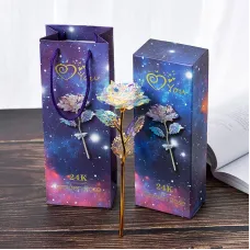 Золота троянда з підсвіткою GOLDEN ROSE 24K, в подарунковій коробці, 25см заввишки