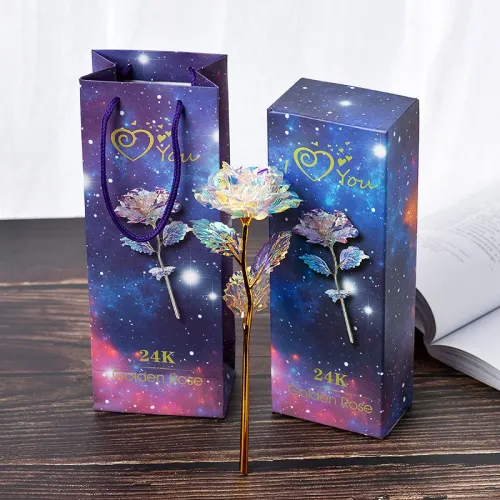 Золота троянда з підсвіткою GOLDEN ROSE 24K, в подарунковій коробці, 25см заввишки