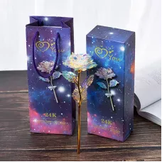 Золота троянда з підсвіткою GOLDEN ROSE 24K, в подарунковій коробці, 25см заввишки