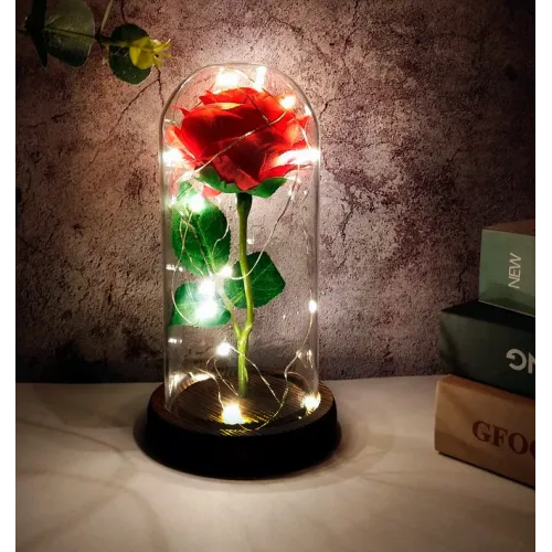 Троянда в скляній колбі з підсвічуванням Love Stories Roses, 21 см, червона
