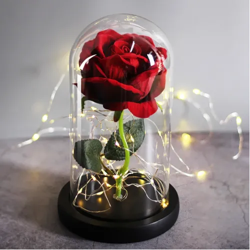 Троянда в скляній колбі з підсвічуванням Love Stories Roses, 21 см, червона - фото 2