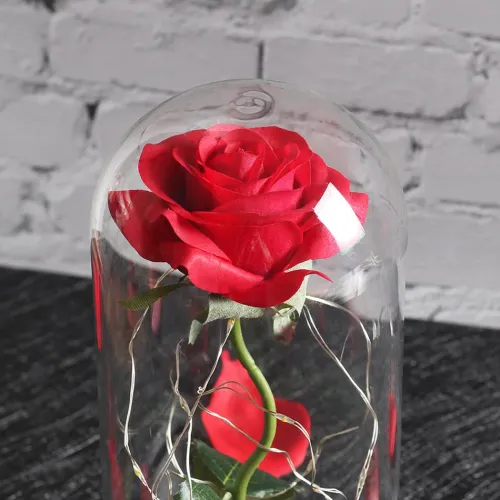 Троянда в скляній колбі з підсвічуванням Love Stories Roses, 21 см, червона - фото 3