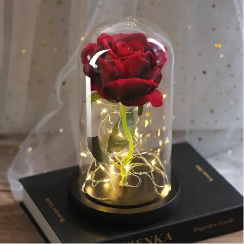 Троянда в скляній колбі з підсвічуванням Love Stories Roses, 21 см, червона - фото 4