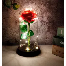 Троянда в скляній колбі з підсвічуванням Love Stories Roses, 21 см, червона