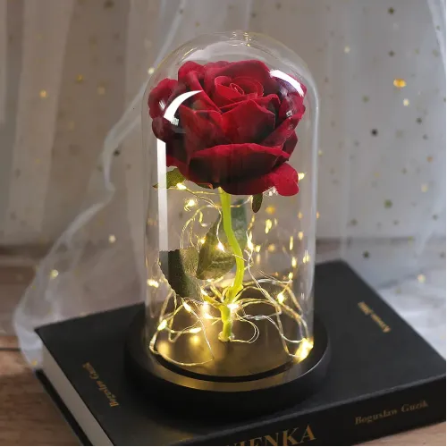 Троянда в скляній колбі з підсвічуванням Love Stories Roses, 21 см, червона - фото 4