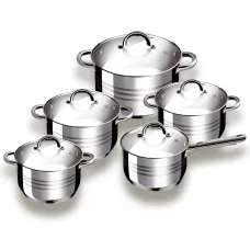 Набір посуду Grabdoff Stainless steel GR-203, 4 каструлі+ ковшок, скляні кришки