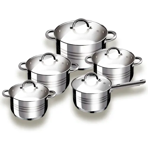 Набір посуду Grabdoff Stainless steel GR-203, 4 каструлі+ ковшок, скляні кришки