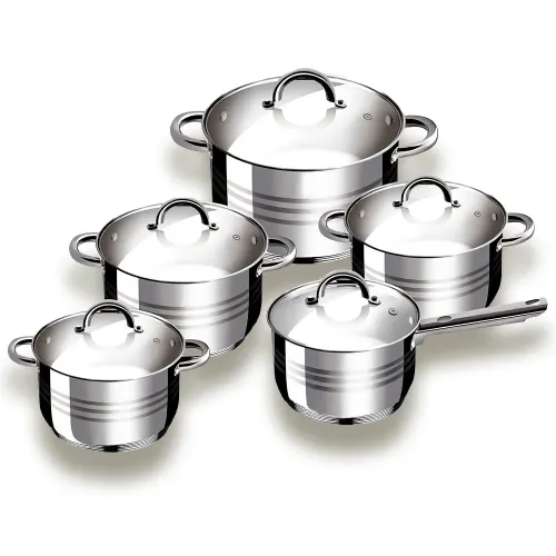 Набор посуды Grabdoff Stainless steel GR-203, 4 кастрюли+ ковшик, стеклянные крышки