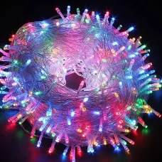 Різнокольорова світлодіодна гірлянда 100 LED 10 метрів XMAS, прозорий провід, підключення 220 В