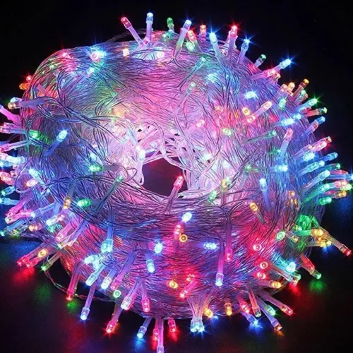 Різнокольорова світлодіодна гірлянда 100 LED 10 метрів XMAS, прозорий провід, підключення 220 В