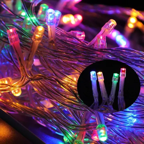 Різнокольорова світлодіодна гірлянда 100 LED 10 метрів XMAS, прозорий провід, підключення 220 В - фото 3
