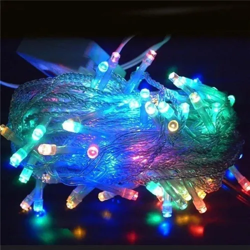 Різнокольорова світлодіодна гірлянда 100 LED 10 метрів XMAS, прозорий провід, підключення 220 В - фото 4