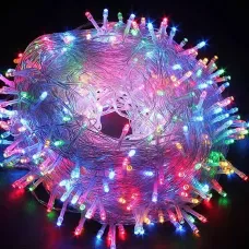 Різнокольорова світлодіодна гірлянда 100 LED 10 метрів XMAS, прозорий провід, підключення 220 В