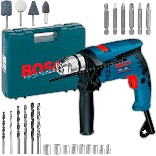 Ударний дриль BOSCH GSB 13 RE ЗВП Professional, кейс із набором інструменту в комплекті