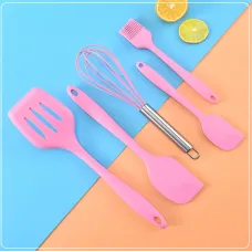 Набор из 5 предметов для кухни USA EASY Kitchen silicone set, силиконовые лопатки Розовый