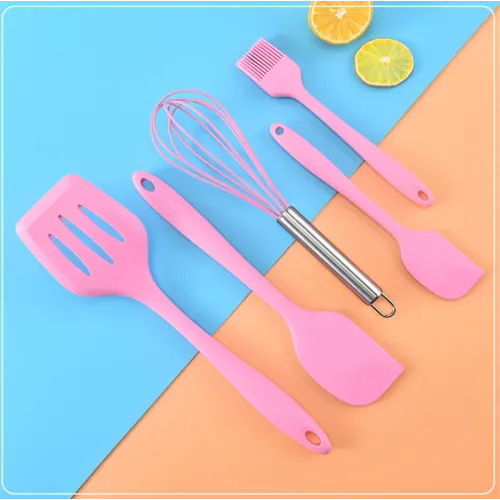 Набір з 5 предметів для кухні USA EASY Kitchen silicone set, силіконові лопатки, різні кольори Рожевий