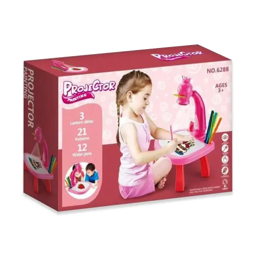 Дитячий столик для малювання з проектором та фломастерами 24 деталі Projector painting Рожевий - фото 3