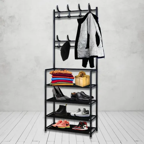 Вішалка для одягу чорна 4098 NEW SIMPLE FLOOR CLOTHES RACK SIZE 60x29. 5x151см