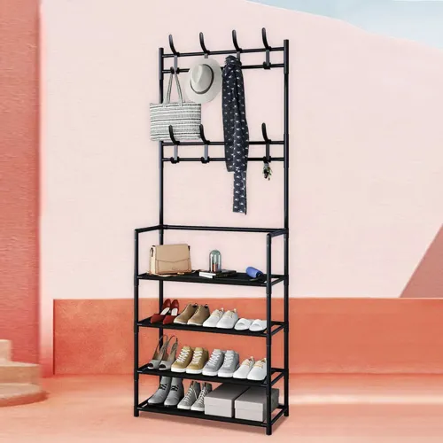 Вішалка для одягу чорна 4098 NEW SIMPLE FLOOR CLOTHES RACK SIZE 60x29. 5x151см - фото 2