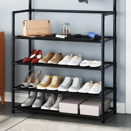 Вішалка для одягу чорна 4098 NEW SIMPLE FLOOR CLOTHES RACK SIZE 60x29. 5x151см - фото 7