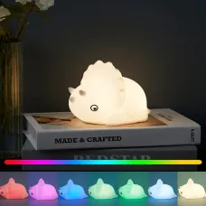 Дитячий безпечний силіконовий нічник динозавр RGB+ білий теплий