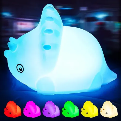 Дитячий безпечний силіконовий нічник динозавр RGB+ білий теплий - фото 3