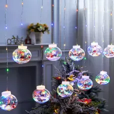 Гірлянда бахрома 3 метри з кульками та Дідом Морозом, 200 LED, 3M x 1.5M, від мережі 220В