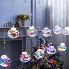 Гірлянда бахрома 3 метри з кульками та Дідом Морозом, 200 LED, 3M x 1.5M, від мережі 220В