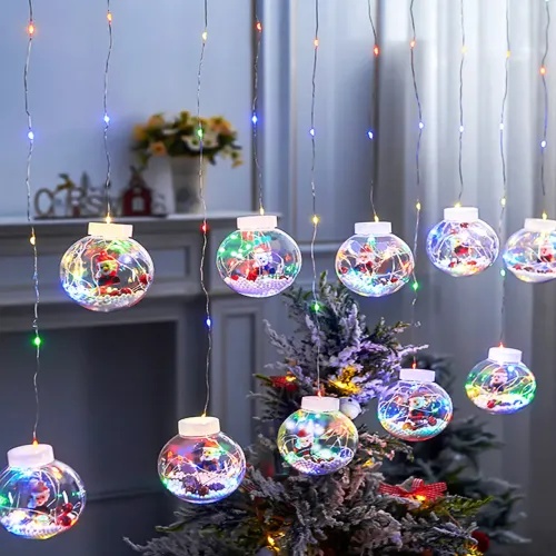 Гірлянда бахрома 3 метри з кульками та Дідом Морозом, 200 LED, 3M x 1.5M, від мережі 220В