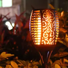 Ліхтар садовий факел мерехтливий вогонь на сонячній батареї 96 LED, водонепроникний, заввишки 52 см, чорний