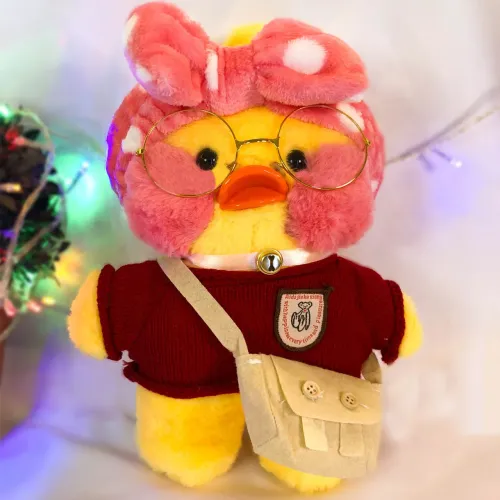 Велика плюшева качка Lalafanfan Chuu (висота 30см), качка та комплект одягу Chuu Original Жовта