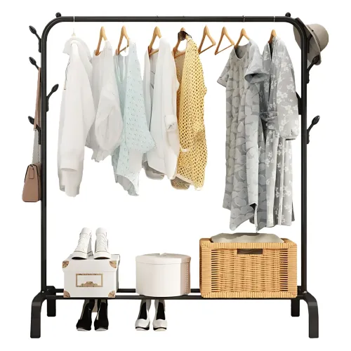 Напольная вешалка для одежды Double Floor Hanger 3, металл, 150×110×40 см, с полкой для обуви и крючками - фото 2