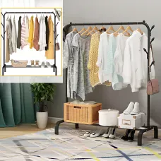 Підлогова вішалка для одягу Double Floor Hanger 3, метал, 150×110×40 см, з полицею для взуття та гачками
