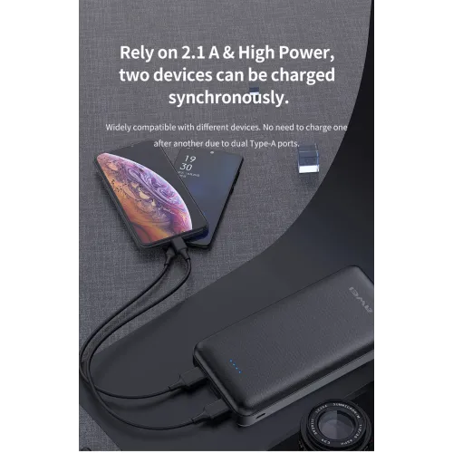 Портативний зарядний пристрій Power Bank Awei Original P47K 20000mAh Black - фото 6