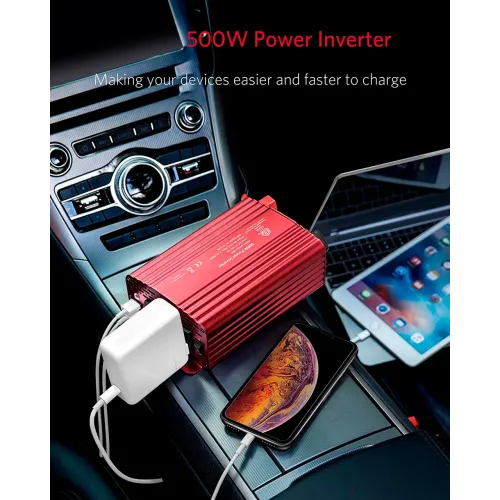 Портативный преобразователь DC12V- AC 220V Power one plus 500w. Инвертор напряжения - фото 4