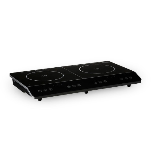 Індукційна плита Domotec MS-5872 з 2 конфорками та таймером відключення чорно-сіра, 4000Вт