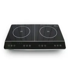 Індукційна плита Domotec MS-5872 з 2 конфорками та таймером відключення чорно-сіра, 4000Вт