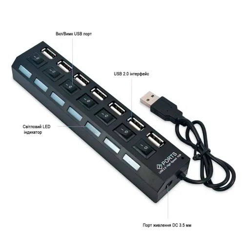 USB HUB подовжувач на 7 портів з підсвічуванням - фото 5