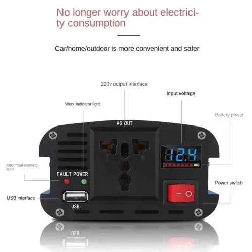 Інвертор-перетворювач напруги Power inverter K-1000, 12В-220В, 1000 Вт, USB3 - фото 4