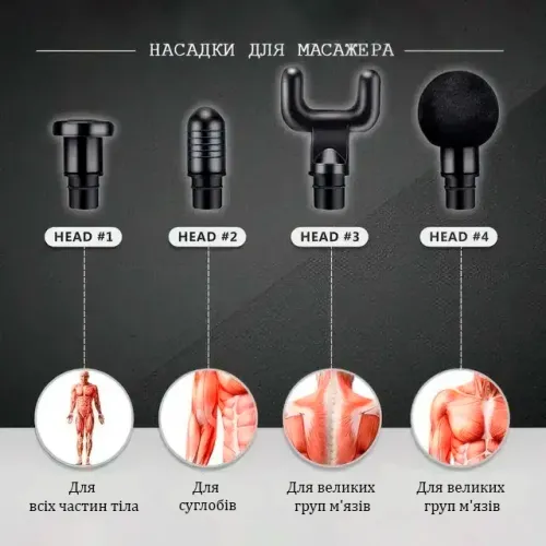 Вібраційний ударний м'язовий масажер Fascial Gun RF-709, 4 насадки - фото 7