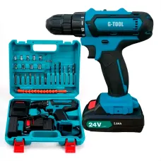 Шуруповерт G-TOOL 24В, 5.0Ач з набіром інструментів