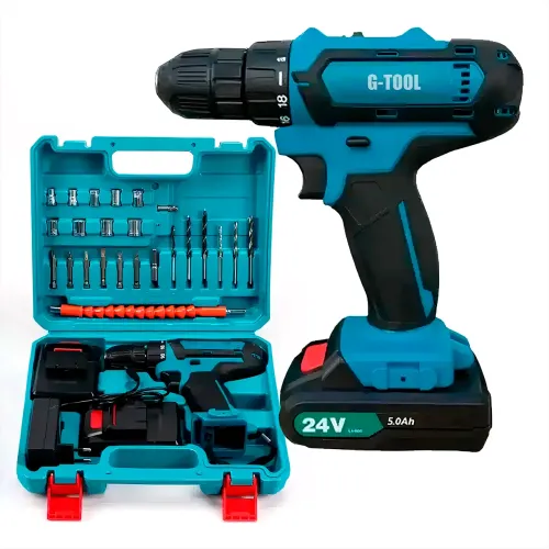 Шуруповерт G-TOOL 24В, 5.0Ач з набіром інструментів