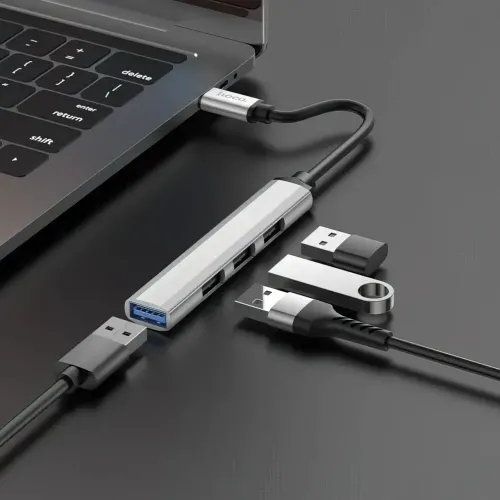 USB HUB адаптер-переходник HOCO HB26 4в1 с Type-C на USB3.0+USB2.0x3 - фото 4
